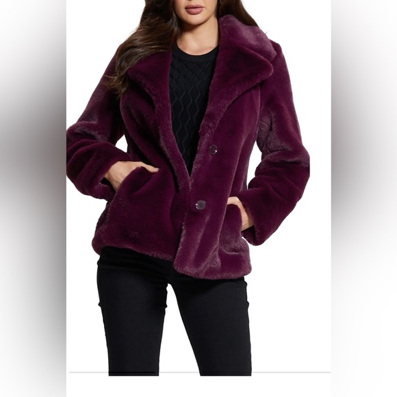 GUESS  women Corinne Faux Fur Coat dark purple - Picture 2 of 10